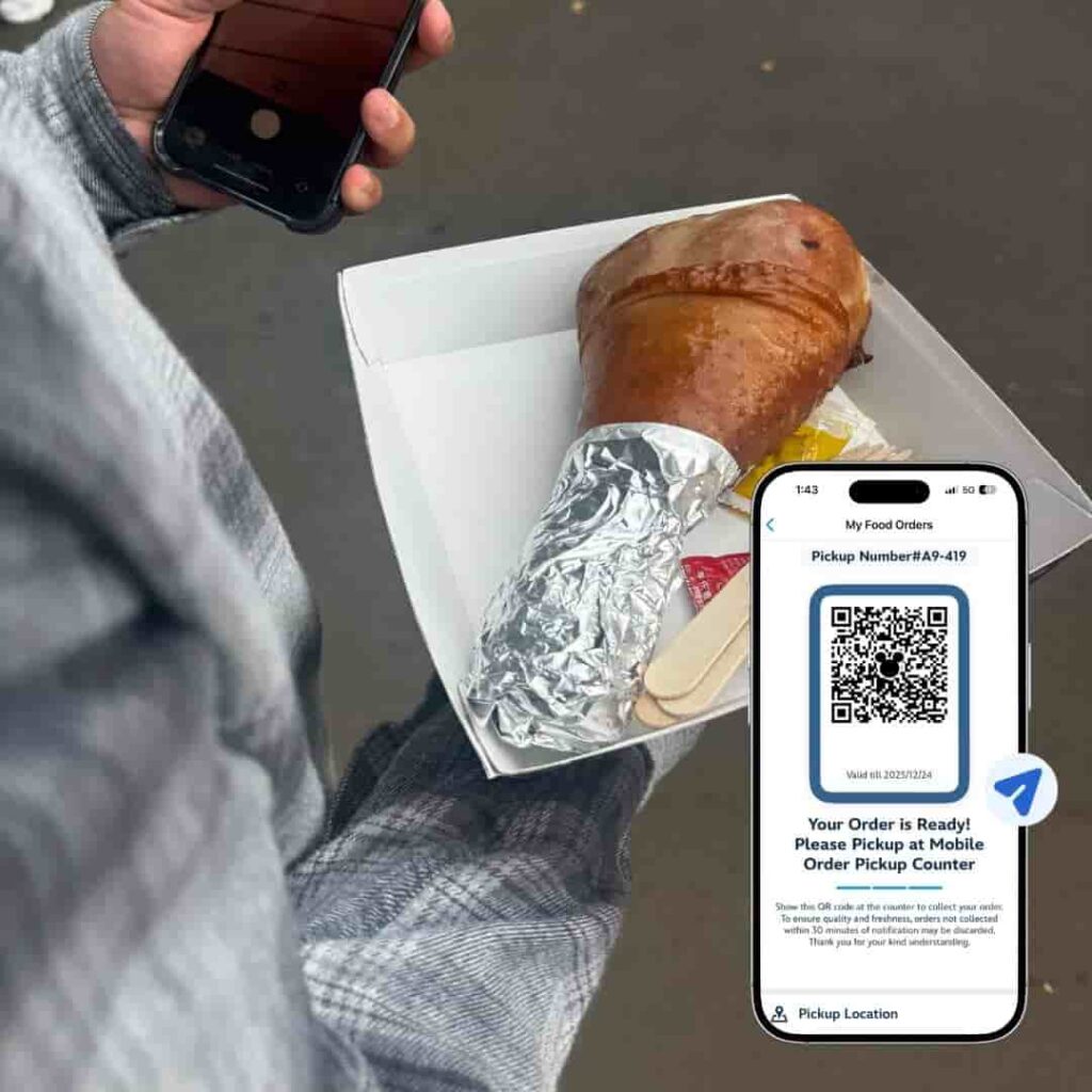 Turkey leg from Hong Kong Disneyland with mobile order pickup confirmation