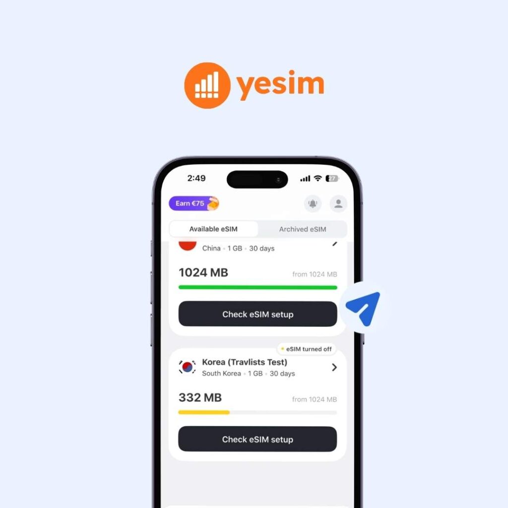 yesim-south-korea-esim-travlists-test-app-screenshot