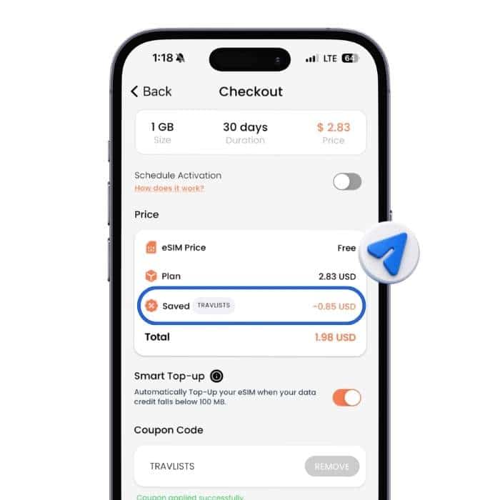 BNESIM checkout screen applying TRAVLISTS promo code