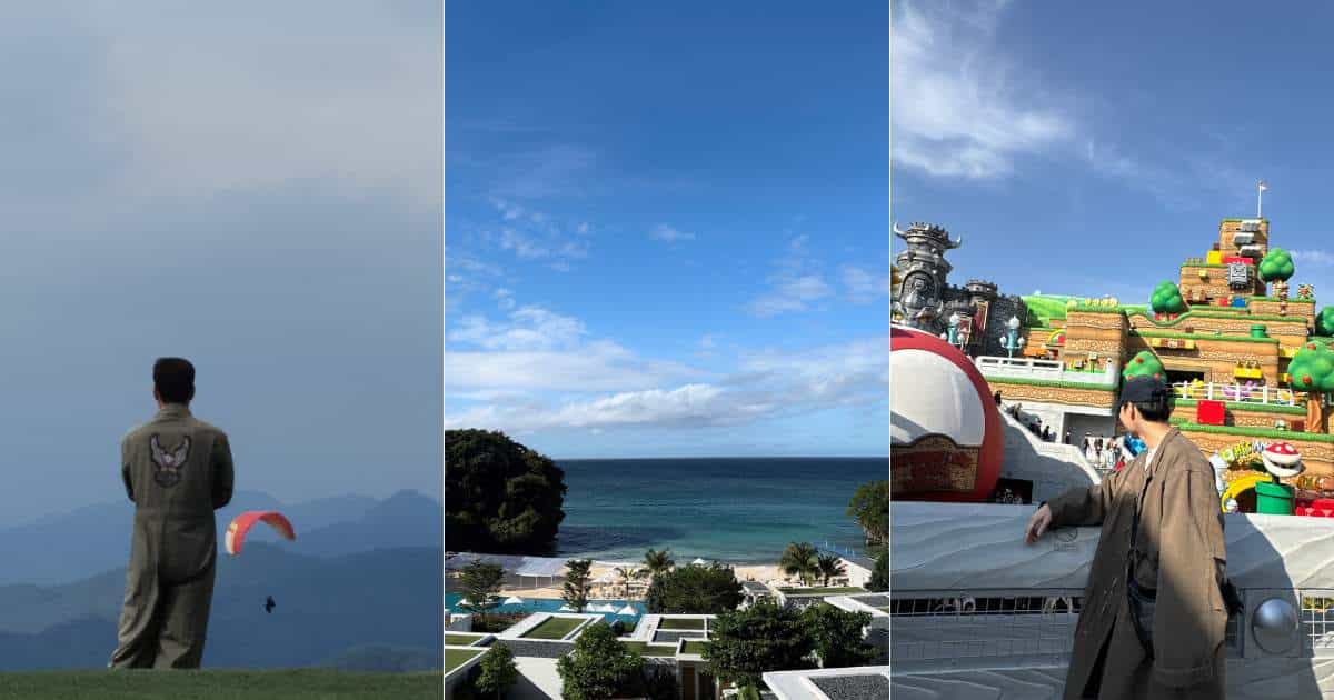 Travlists founders Julian and Eisaku with travel photos from Danyang, Boracay, and Universal Studios Japan