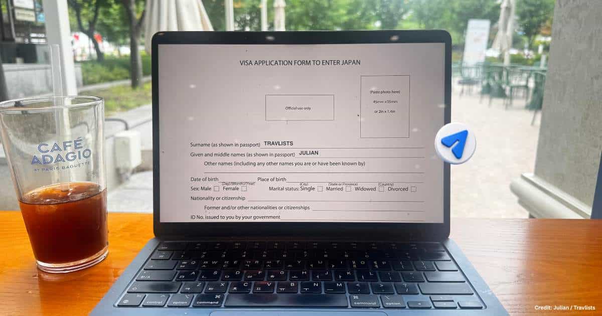 Filling out a Japan visa application form to enter Japan displayed on a laptop screen