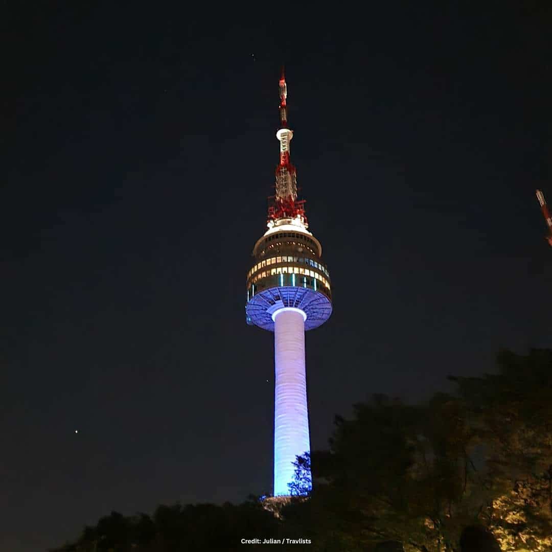 South Korea attractions: N Seoul Tower illuminated at night