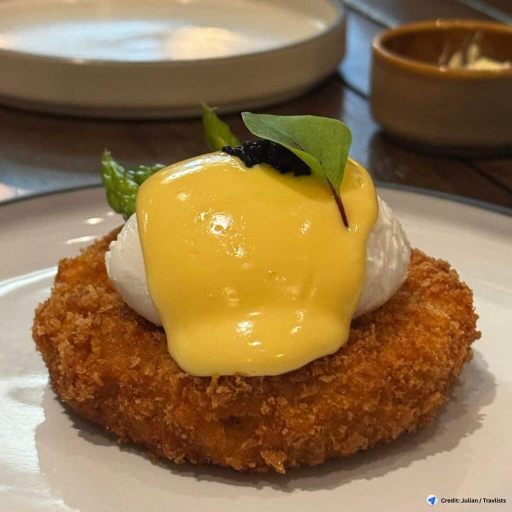 Crab cake with poached egg and hollandaise at Gordon Ramsay Bar & Grill Philippines